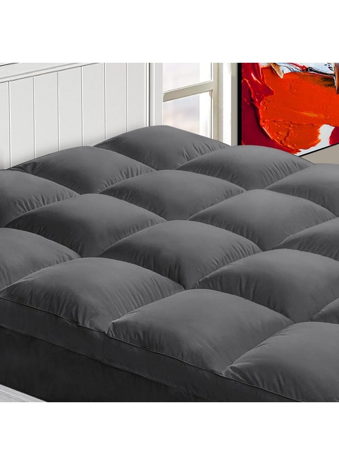 Generic - Chopinmoon  Extra Thick Queen Mattress Topper, Cooling Mattress Pad Cover, Plush Quilted Pillow Top With Overfilled 5D Spiral Fiber, Grey - Image 1