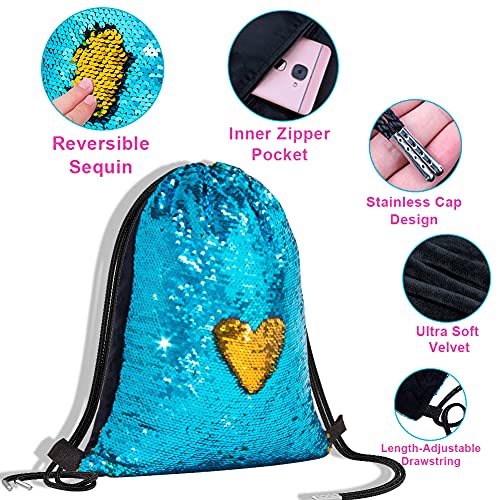 GA&EN Mermaid Reversible Sequin Drawstring Backpack/Bag Blue/Gold for Kids Girls One_Size - Image 4