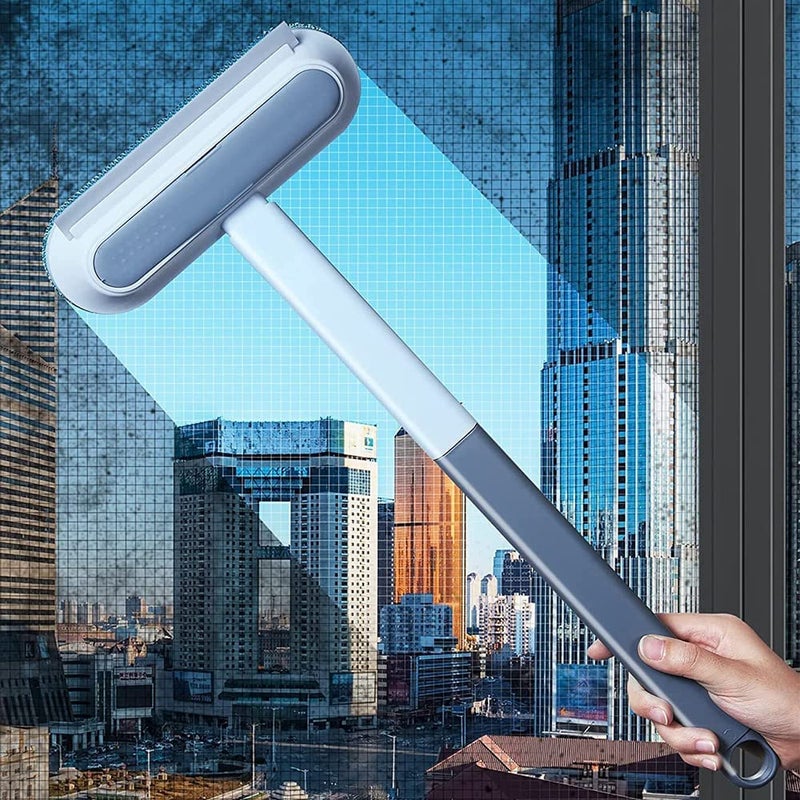 WOTOFY 4 in 1 Window Cleaner Brush Glass Cleaning Scraper Mesh Screen Cleaner Window Screen Cleaning Brush Washing Equipment Window Cleaner Tool with Wet and Dry DualUse