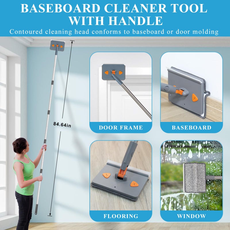 HLWDFLZ Microfiber Duster Kit 25pcs with 30 to 100 Inches Extension Pole and Baseboard Cleaner Tool, Washable and Bendable Feather Duster for Cleaning Ceiling Fans, High Ceilings, Cobwebs, Blinds,Grey - Image 2