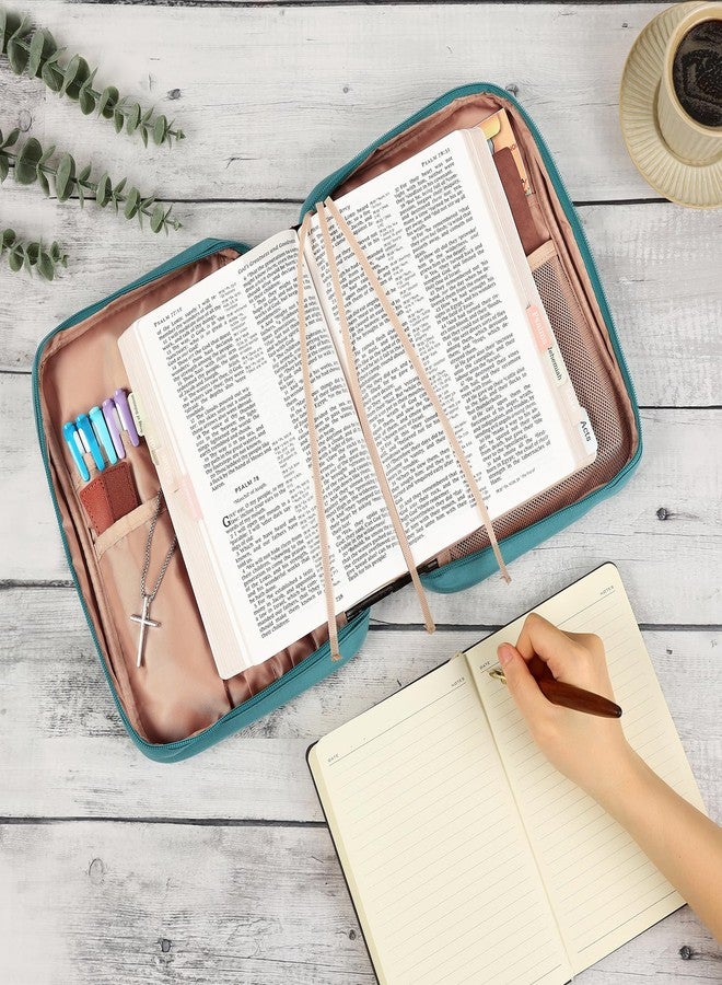 فايندكوزي غطاء كتاب مقدس من FINDCOZY للنساء، حقيبة متينة لحمل الكتب الدينية، مزودة بمقبض وجيب بسحاب، لحفظ الكتب المقدسة، لون فيروزي - Image 5