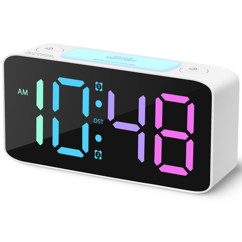 Cadmos Super Loud Alarm Clock for Heavy Sleepers AdultsDigital Clock with 7 Color NightLightAdjustable VolumeUSB ChargerSmall Clocks for BedroomsOk to Wake Up for KidsTeens WhiteRGB