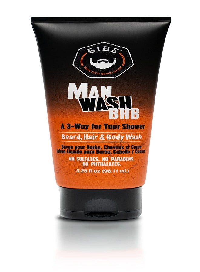 GIBS Grooming 3 in 1 Man Wash Body Wash for Men - Beard & Hair Moisturizing, & Cleansing Liquid Body Wash - Sulfate & Paraben Free - 3.25oz Travel Size - Image 1