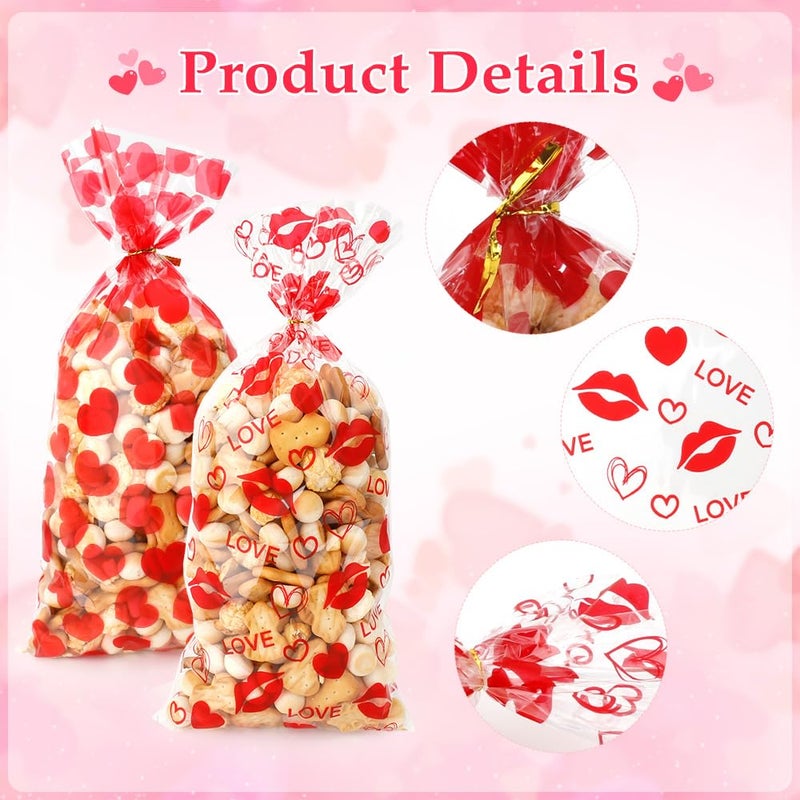 eowqeiur 100 PCS Valentines Cellophane Bags(5x11 Inch) with Ties for Candy Goodie Treat Snack Goody Cookie Small Gifts Wrap Plastic Ziplock Bag Baggies Pouch Valentine Galentine Party Favors Supplies Decor - Image 3