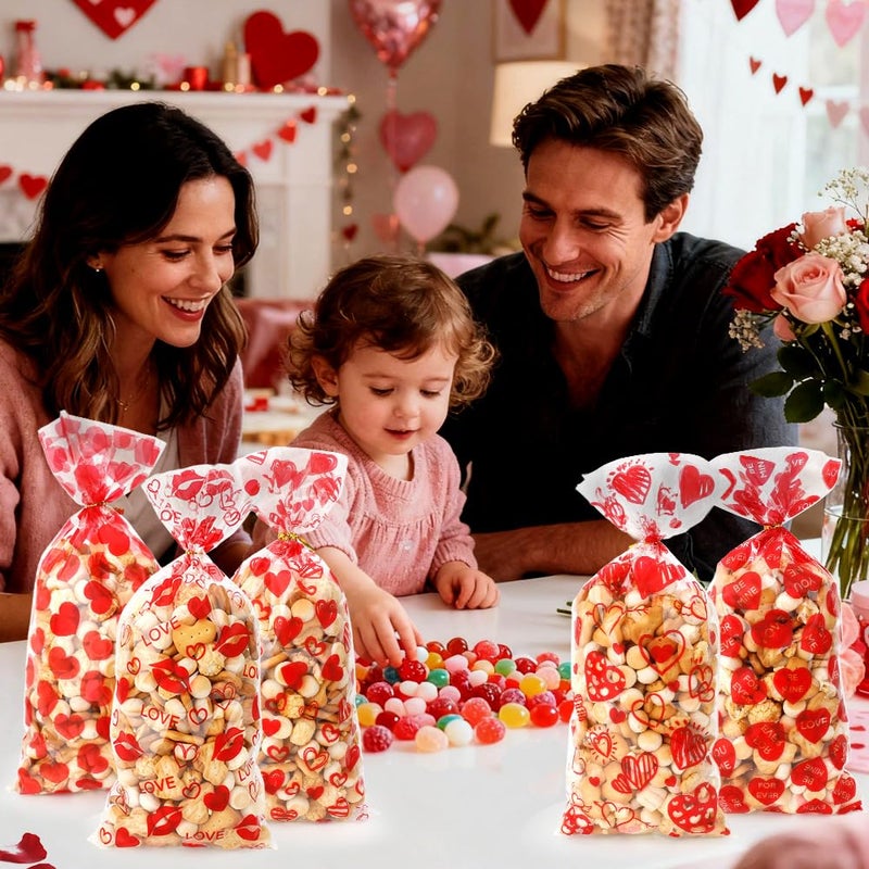 eowqeiur 100 PCS Valentines Cellophane Bags(5x11 Inch) with Ties for Candy Goodie Treat Snack Goody Cookie Small Gifts Wrap Plastic Ziplock Bag Baggies Pouch Valentine Galentine Party Favors Supplies Decor - Image 5