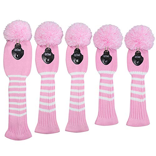 Scott Edward Pink&White Stripes Golf Club Covers Set of 5 Fit for Driver Wood(460cc)*1, Fairway Wood*2,and Hybrid(UT)*2, (Pink&White Stripes) - Image 2