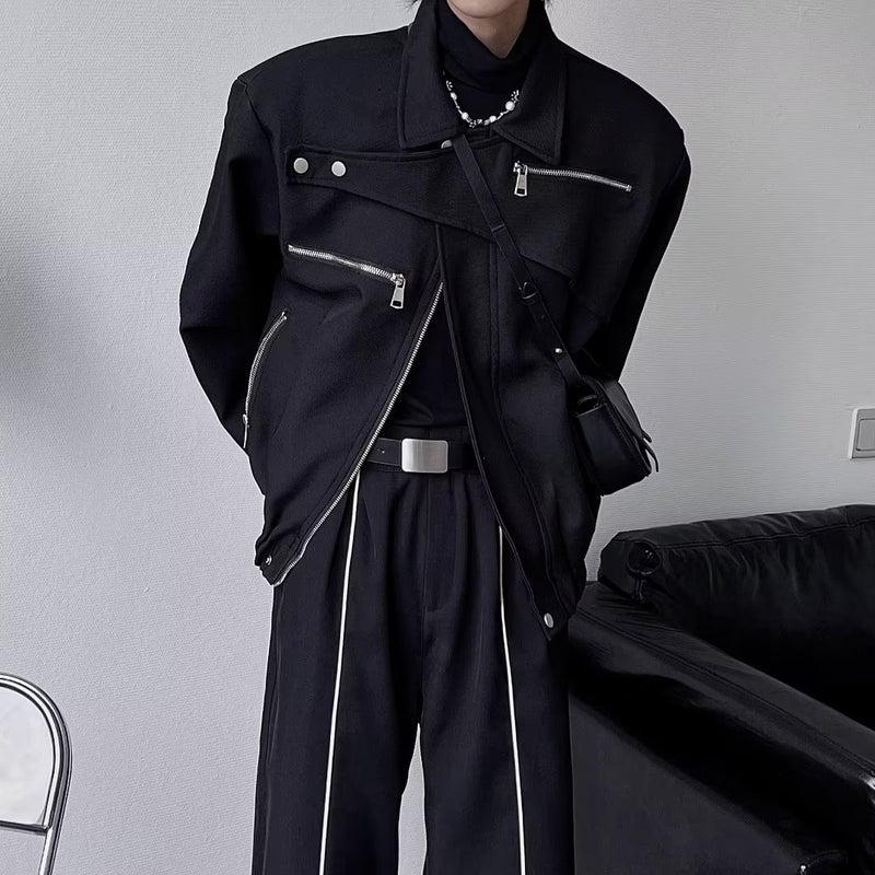 Generic Mens Black Stand Collar Bomber Jacket 2023 Spring Black