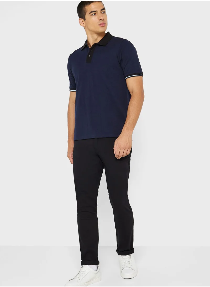 Robert Wood Contrast Collar Pique Polo Shirt