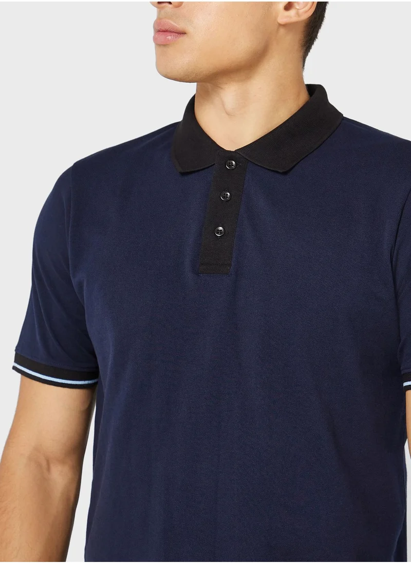 Robert Wood Contrast Collar Pique Polo Shirt