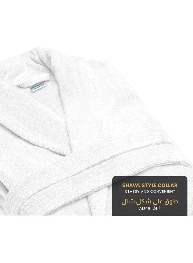 Cotton home Cotton Home Unisex Bathrobe - 100% Cotton Super Soft Highly Absorbent Lightweight Bathrobes for Women & Men - Ideal for Everyday Comfort & Relaxation White  - Image 3