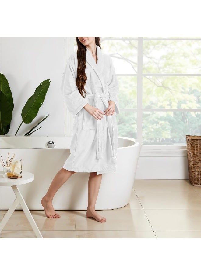 Cotton home Cotton Home Unisex Bathrobe - 100% Cotton Super Soft Highly Absorbent Lightweight Bathrobes for Women & Men - Ideal for Everyday Comfort & Relaxation White  - Image 2