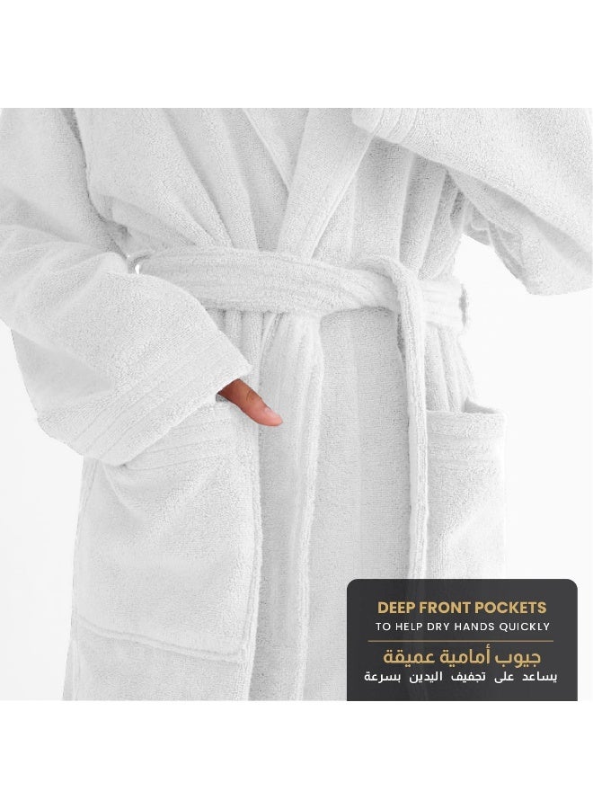 Cotton home Cotton Home Unisex Bathrobe - 100% Cotton Super Soft Highly Absorbent Lightweight Bathrobes for Women & Men - Ideal for Everyday Comfort & Relaxation White  - Image 5