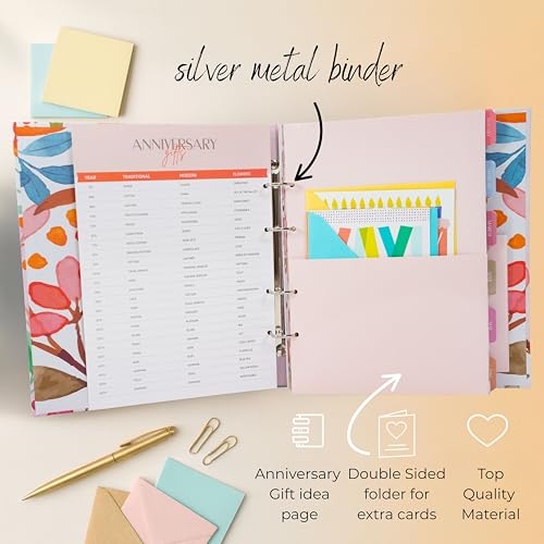 Paper 'n Such Greeting Card Organizer with 27 Pockets - Hardcover - Floral Birthday Book - Perpetual Calendar and Dates to Remember - Christmas, Holidays, Anniversary Reminders - Card Keeper - Image 3