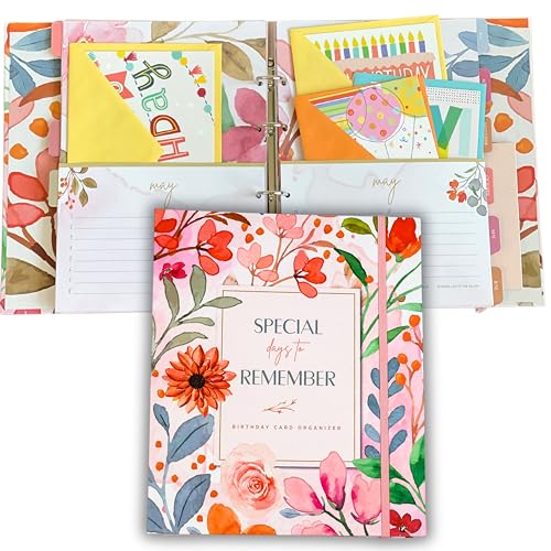 Paper 'n Such Greeting Card Organizer with 27 Pockets - Hardcover - Floral Birthday Book - Perpetual Calendar and Dates to Remember - Christmas, Holidays, Anniversary Reminders - Card Keeper - Image 1