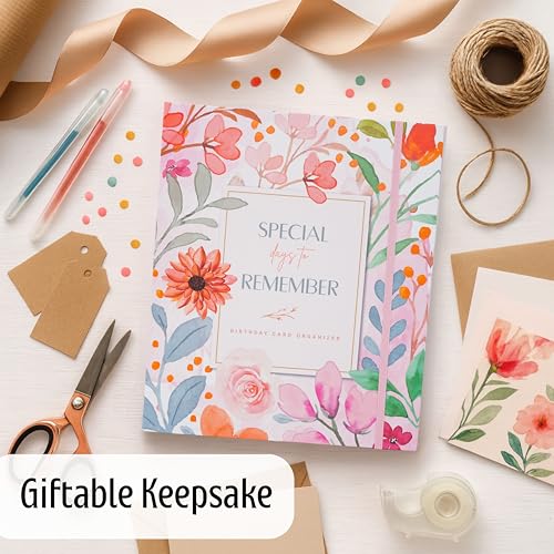 Paper 'n Such Greeting Card Organizer with 27 Pockets - Hardcover - Floral Birthday Book - Perpetual Calendar and Dates to Remember - Christmas, Holidays, Anniversary Reminders - Card Keeper - Image 2