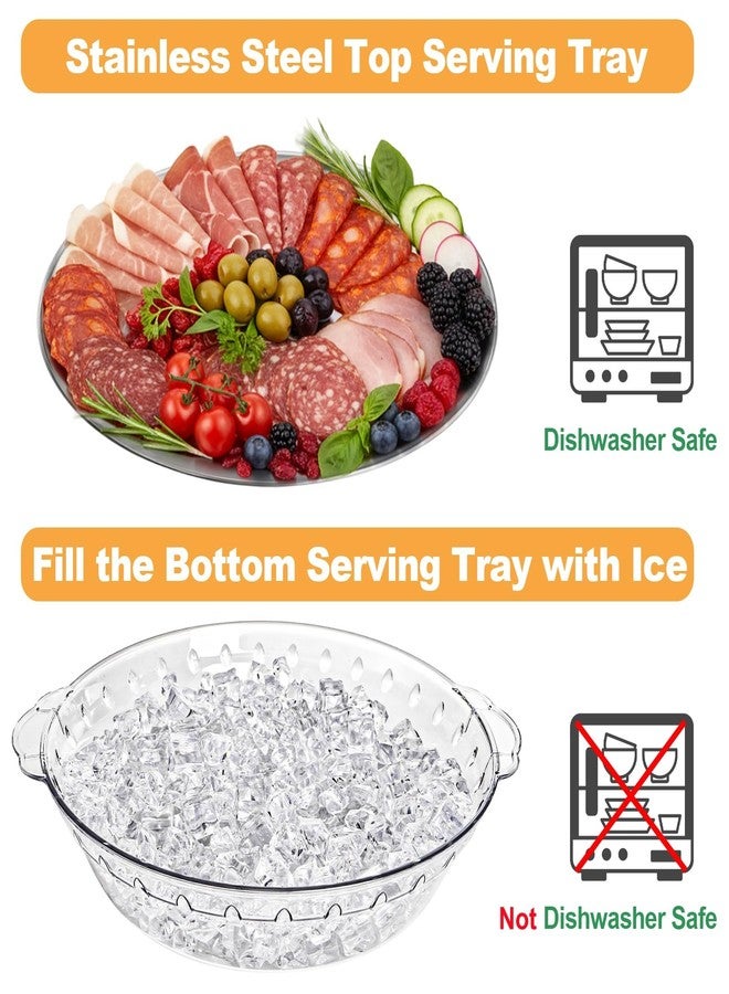 DEAYOU 3 Set 11.8" Chilled Serving Tray for Parties, Round Shrimp Cocktail Serving Dish with Ice Compartment, Ice Serving Bowl Cold Platter for Appetizer, Fruit, Veggie, Salad, Buffet, Keep Food Cold - Image 5