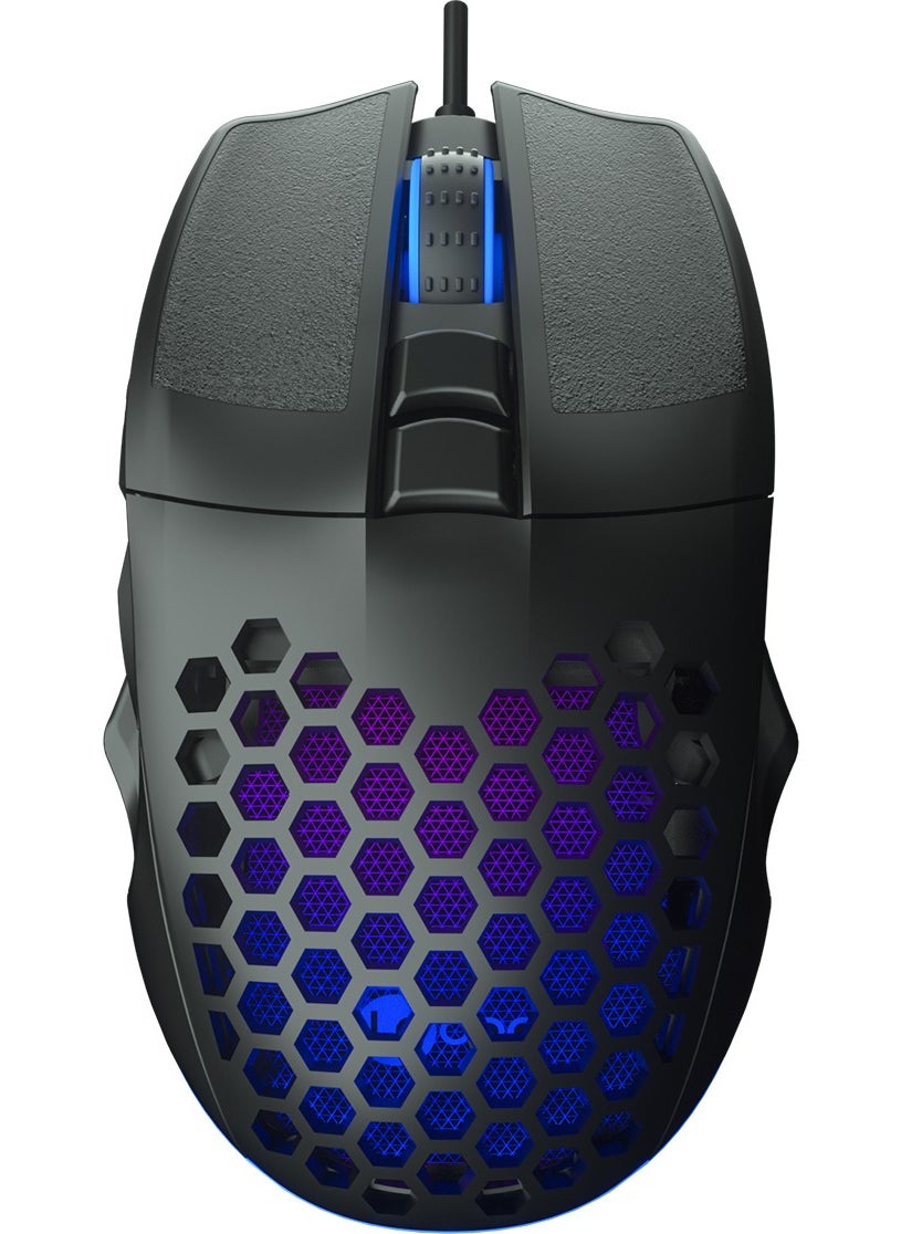lecoo - Lenovo MS107 Wired RGB LED Illuminated 3200DPI 7-Button Gaming Mouse Black - Image 1