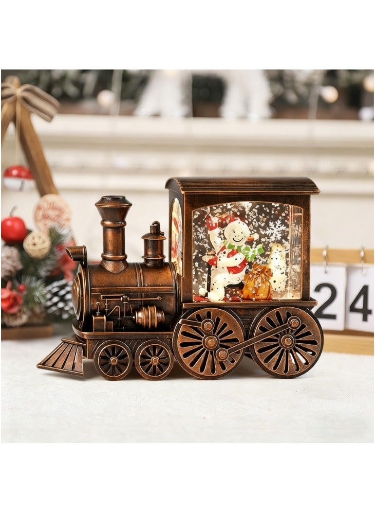 GGEROU فانوس ماء على شكل قطار كريسمس مع كرة ثلجية تتلألأ بالماء وزينة مضيئة لعيد الميلاد لتزيين المنزل هدايا زخرفية للطاولة (رجل الثلج) - Image 2