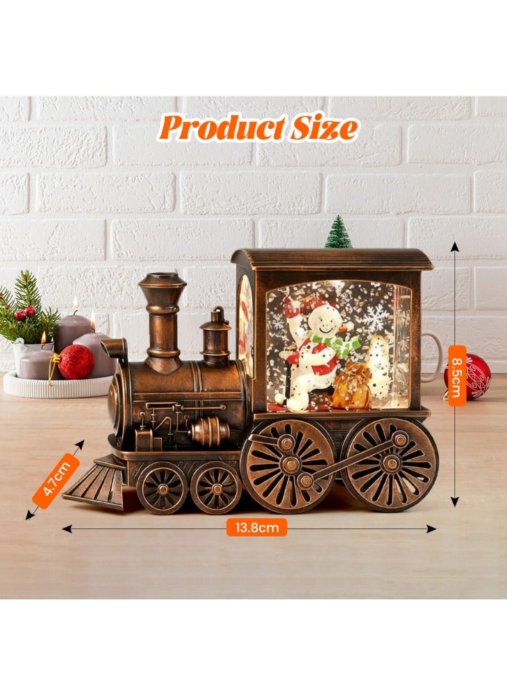 GGEROU فانوس ماء على شكل قطار كريسمس مع كرة ثلجية تتلألأ بالماء وزينة مضيئة لعيد الميلاد لتزيين المنزل هدايا زخرفية للطاولة (رجل الثلج) - Image 4