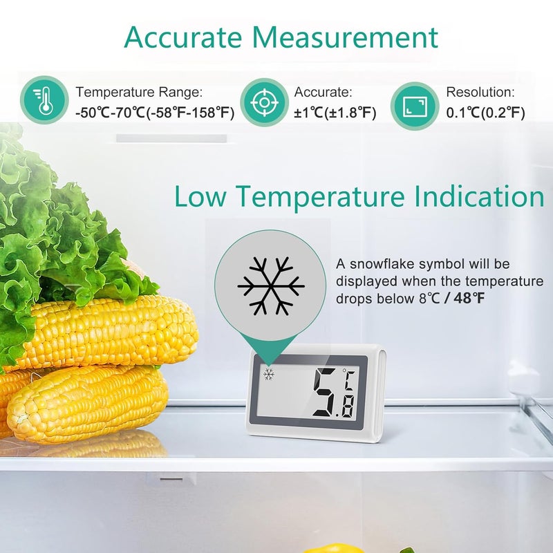 ORIA Refrigerator Thermometer, 2 Pack Digital Fridge Thermometer, Magnetic Freezer Temperature Gauge with LCD Display, ℃/℉ Switch, Low Temperature Indication, for Home, Kitchen, Restaurants, Bars - Image 3