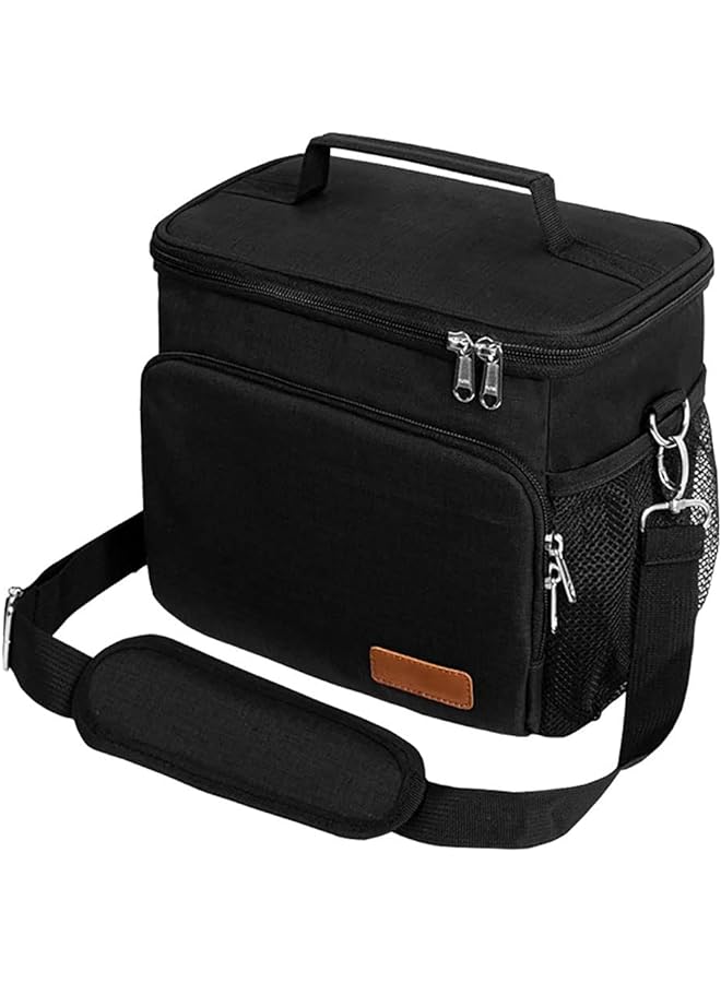 Zaboon Lunch Bag Thermal Cooler Tote With Adjustable Shoulder Strap Lunch Box Bags Leakproof Linear And Front Pocket For Men Women Kids Office Work School (Black) - Image 1