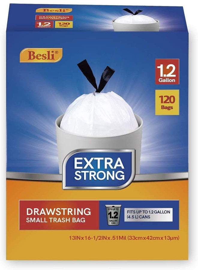 Besli 1.2 Gallon Drawstring Trash Bag Small Garbage Bag,120 Counts (White, 1.2 Gallon) - Image 1