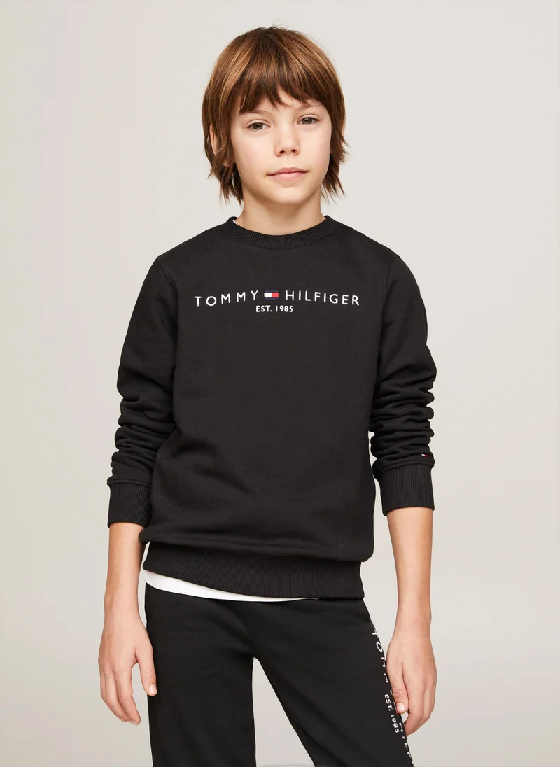 تومي هيلفيغر Kids Logo Detailed Crew Neck Sweatshirt
