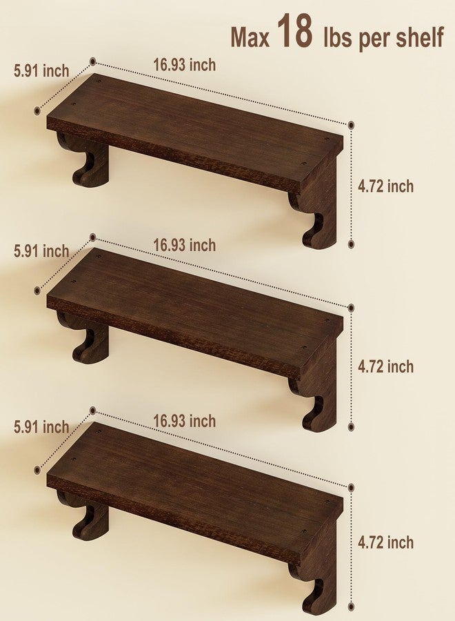 Alsonerbay Wood Floating Shelves for Wall 3 Pack, 17 inch Rustic Wall Shelves with Hook, Decorative Hanging Shelves for Bedroom Living Room Nursery Office and More Light Walnut - Image 3