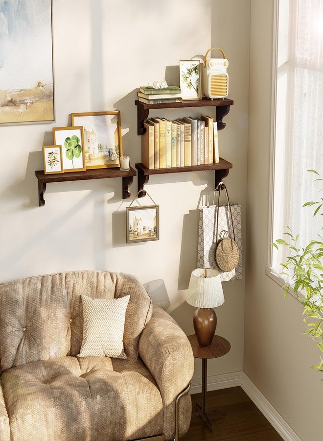 Alsonerbay Wood Floating Shelves for Wall 3 Pack, 17 inch Rustic Wall Shelves with Hook, Decorative Hanging Shelves for Bedroom Living Room Nursery Office and More Light Walnut - Image 4
