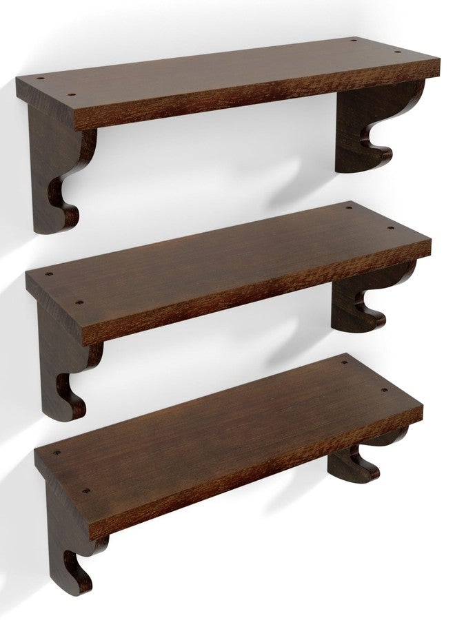 Alsonerbay Wood Floating Shelves for Wall 3 Pack, 17 inch Rustic Wall Shelves with Hook, Decorative Hanging Shelves for Bedroom Living Room Nursery Office and More Light Walnut - Image 1
