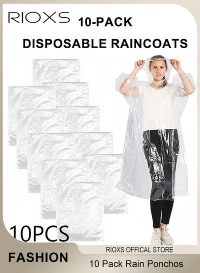 10 Pcs Rain Ponchos for Adults, Disposable Plastic Raincoats Rain Ponchos with Drawstring Hoods, Disposable Emergency Ponchos, Reusable Rain Coats Perfect for Camping Hiking Travel