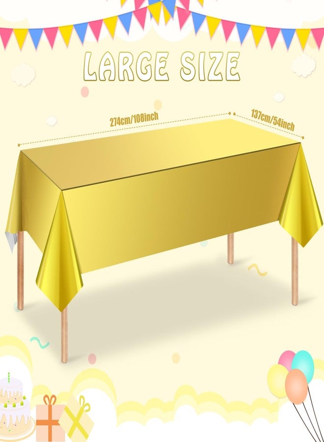FunnyPars 3 Pack Gold Plastic Tablecloth, Disposable Rectangle Table Covers, Holographic Metallic Foil Tablecloth Gold Party Supplies Decorations for Birthday Graduation Anniversary Bachelorette, 54x108Inch - Image 2