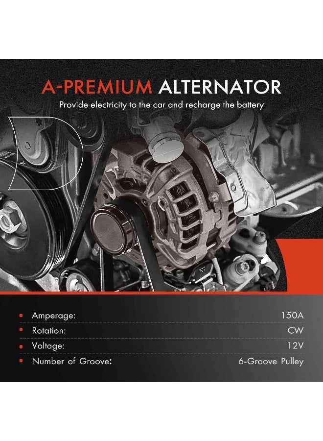 A-Premium APremium Alternator Compatible with Infiniti G25 2011 2012 25L M35 2006 2007 2008 V6 35L 12V 150A CW 6Groove Pulley Replace 23100EG010 - Image 2