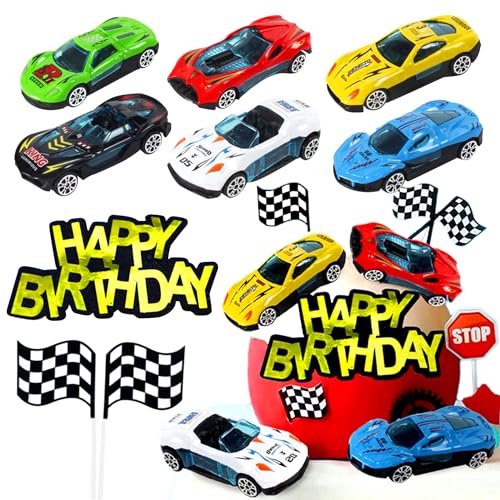 Roaring Good Time Race Car Happy Birthday Cake Decorations Cars Cake Topper Racing Car Cake Decoration Racing Car Party Supplies Racing for Race Cars Themed Birthday Decorations - Image 1