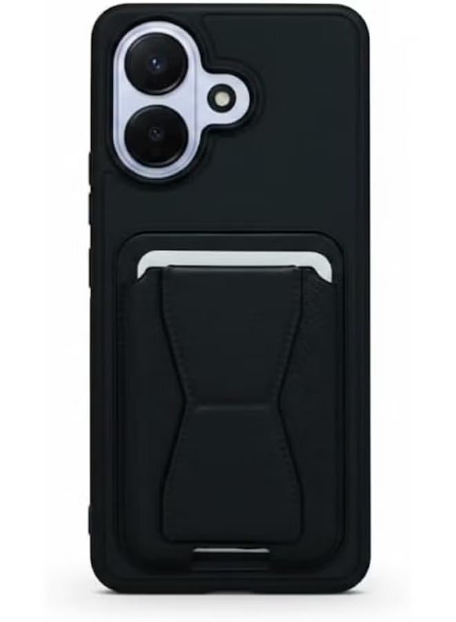 Leather Wallet Case Compatible with Vivo V60 Lite 5G, Leather Back Cover With TPU Frame, Shockproof Protective Phone Case with Card Holder Stand (Black)