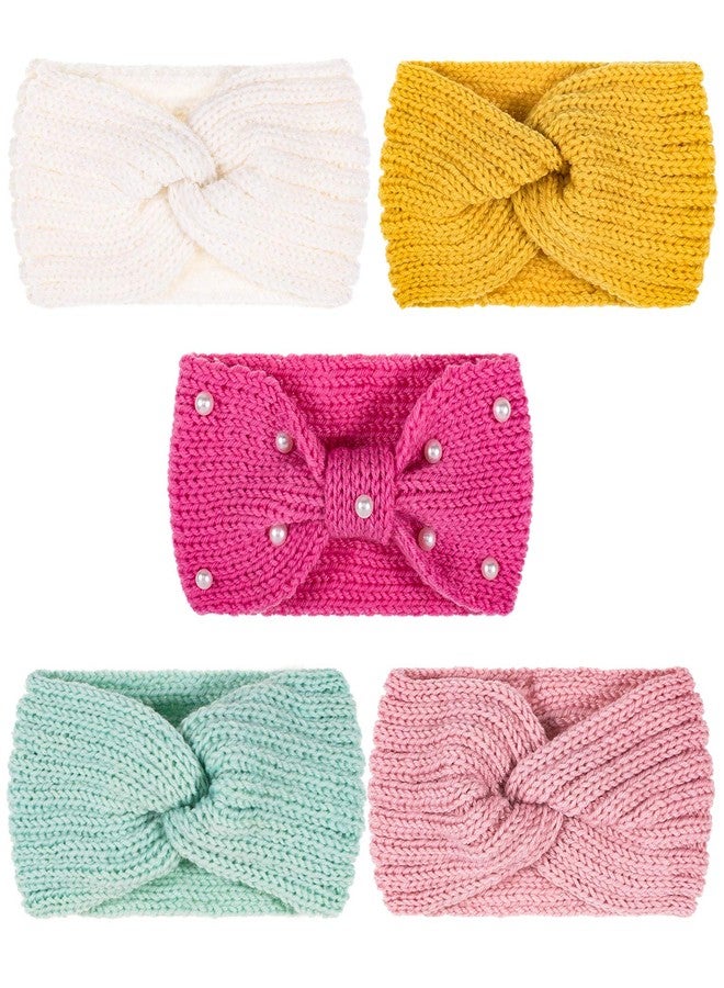 Whaline 5 Pieces Knit Headbands Winter Ear Warmers, 4 Elastic Turban Head Wraps and 1 Pearl Crochet Hair Band, Hair Scrunchies Scarves for Women Girls (Candy Colors) - Image 1