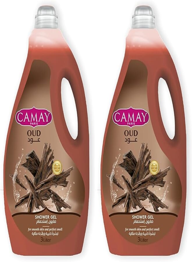 CAMAY Shower Gel Oud with Glycerine for softer & fragranced skin, 3L (Pack of 2)