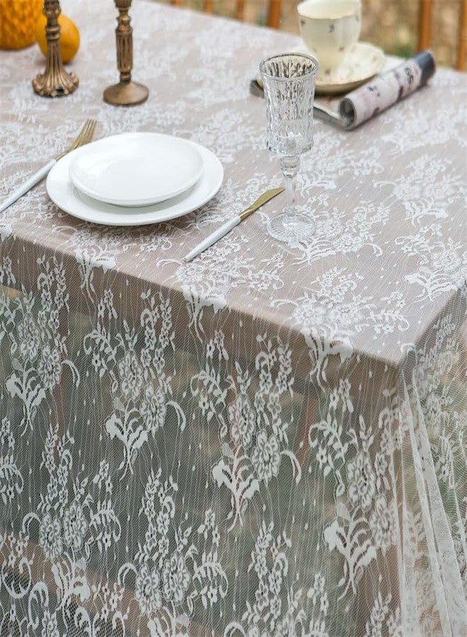 AMZALI White Lace Tablecloth for Rectangular Tables, Vintage Wedding Table Cloths for Bridal Shower Party Decoration, Reception, Baby Shower, Birthday Party Table Decor 60 × 84 inch - Image 5