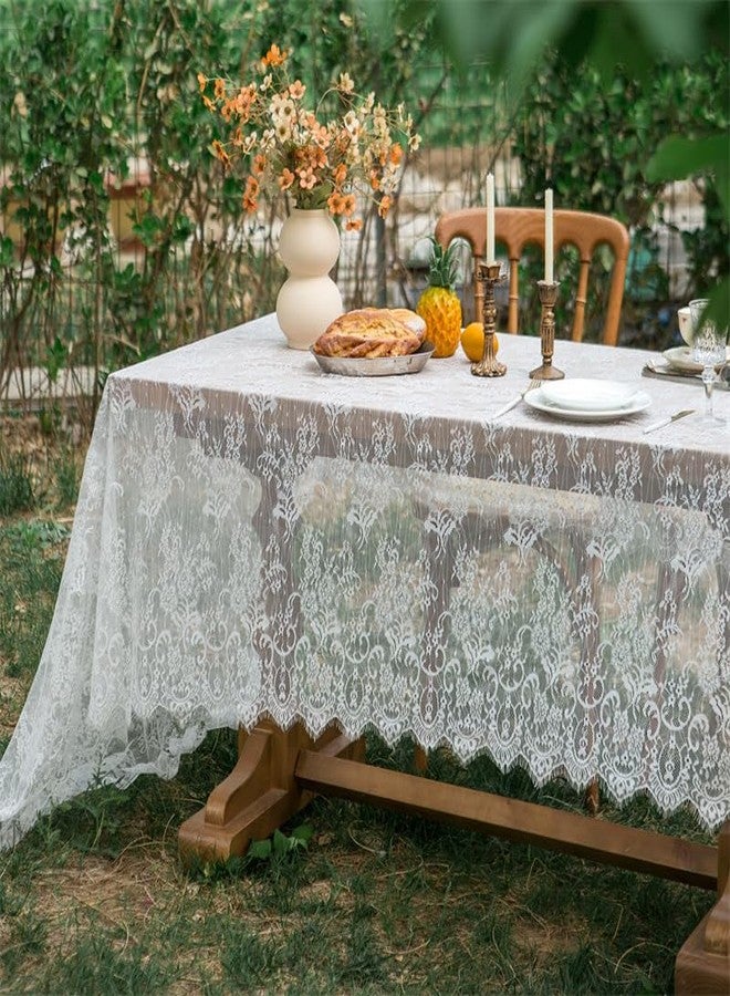 AMZALI White Lace Tablecloth for Rectangular Tables, Vintage Wedding Table Cloths for Bridal Shower Party Decoration, Reception, Baby Shower, Birthday Party Table Decor 60 × 84 inch - Image 3