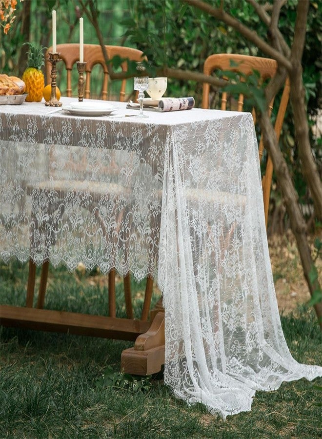 AMZALI White Lace Tablecloth for Rectangular Tables, Vintage Wedding Table Cloths for Bridal Shower Party Decoration, Reception, Baby Shower, Birthday Party Table Decor 60 × 84 inch - Image 2