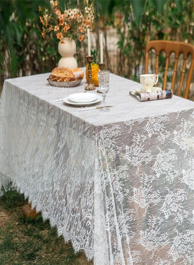 AMZALI White Lace Tablecloth for Rectangular Tables, Vintage Wedding Table Cloths for Bridal Shower Party Decoration, Reception, Baby Shower, Birthday Party Table Decor 60 × 84 inch - Image 4