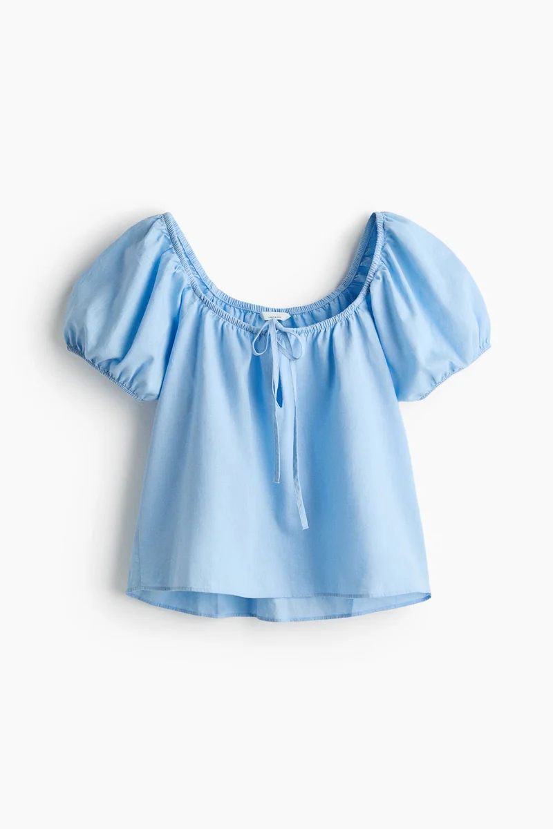 H&M Puff-sleeved linen-blend blouse
