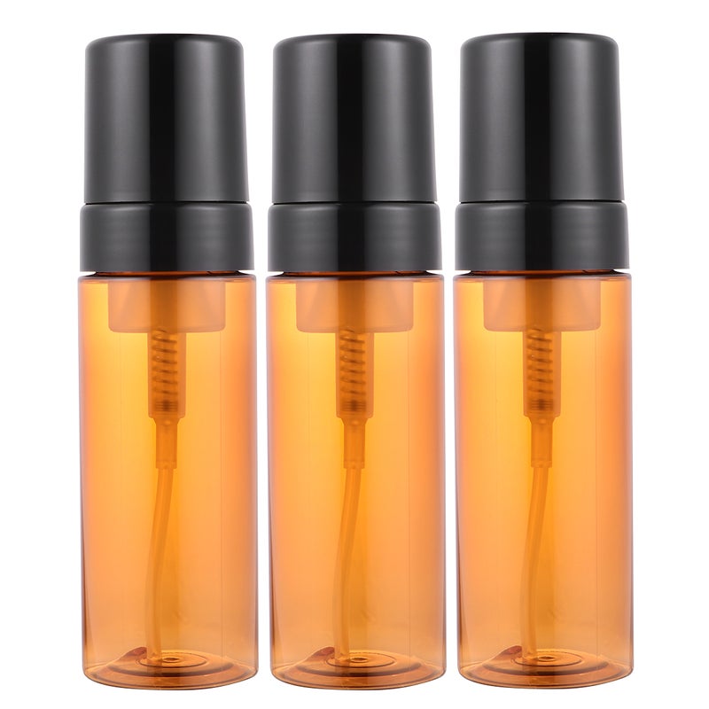 3pcs 150ml Plastic Bottles Portable Refillable Pump Dispenser Empty Containers (Brown) - Image 1