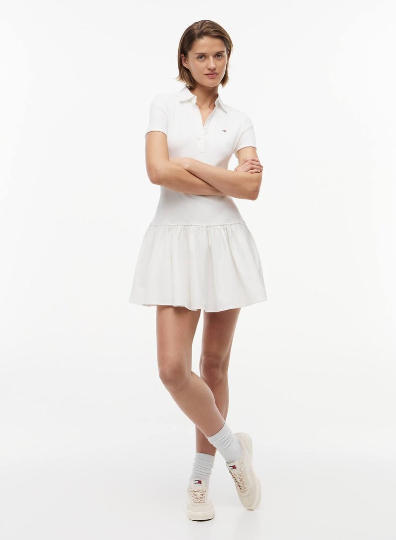 TOMMY JEANS Ribbed Slim Poplin Mini Polo Dress - Image 1