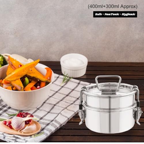 PDDFALCON Royal Lunch Box Stainless Steel Lunch Box Set, Leak-Proof & with Airtight Lids,BIS Certified, Jindal Seal & Made in India Portable, Ideal for Office & School (Royal Lily 700ml) - Image 5