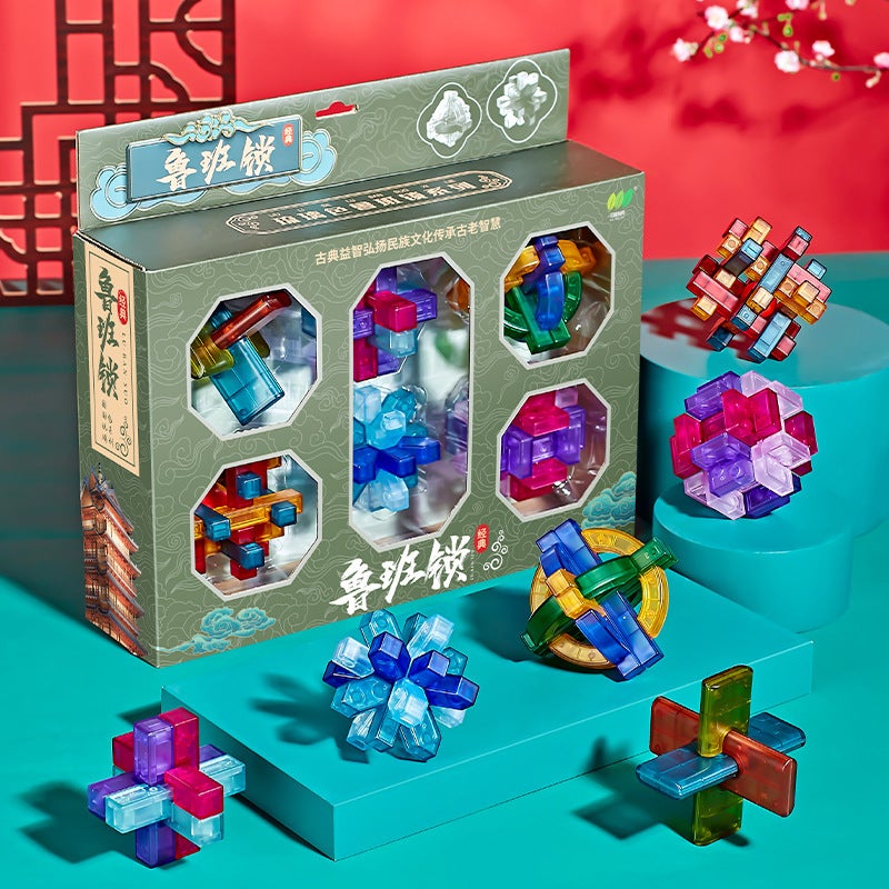 Children'S Day Gifts National Tide Luban Lock Transparent Glass Color 24 Sets Of Various Difficulty Puzzle Super Difficult Puzzle Kongming Lock - Image 2