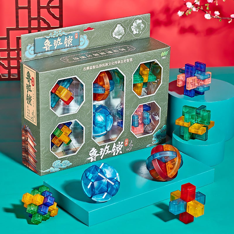 Children'S Day Gifts National Tide Luban Lock Transparent Glass Color 24 Sets Of Various Difficulty Puzzle Super Difficult Puzzle Kongming Lock - Image 3