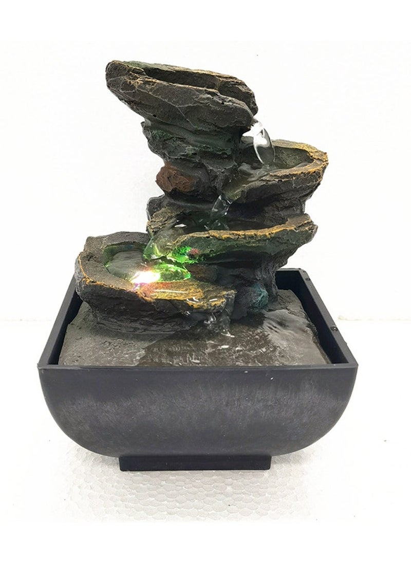 Tabletop Fountain Waterfall Meditation Function with LED Light 4 Tier Rock Indoor Zen Relaxation Desktop for Home Decoration  - Image 1