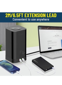 Excefore Tower Extension Lead with USB Slots 2M Multi Plug Extension 6 Outlets and 1 Type C & 3 USB Ports Wireless Charging Extension Lead with Widely Spaced Outlets for Home, Office, Kitchen  - Image 3