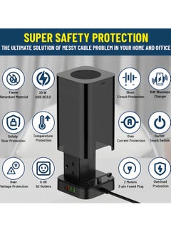 Excefore Tower Extension Lead with USB Slots 2M Multi Plug Extension 6 Outlets and 1 Type C & 3 USB Ports Wireless Charging Extension Lead with Widely Spaced Outlets for Home, Office, Kitchen  - Image 2